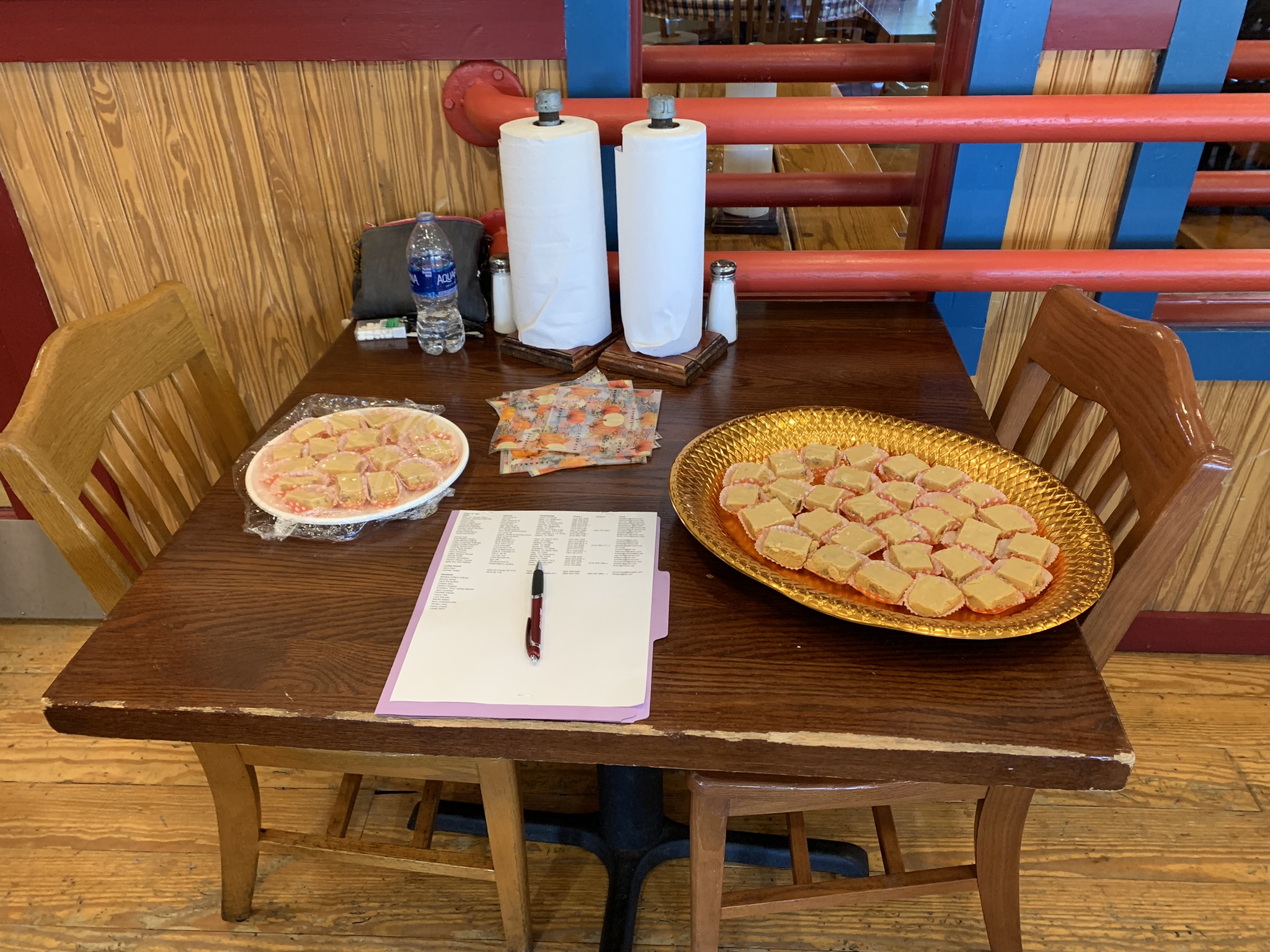 Joyce brought pumpkin fudge to share, and a list of contact information was available to check for corrections needed.